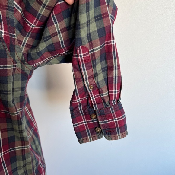Burton -  Burgundy and Kaki Checkered Long Sleeve Button Down Shirt - Picture 5 of 10